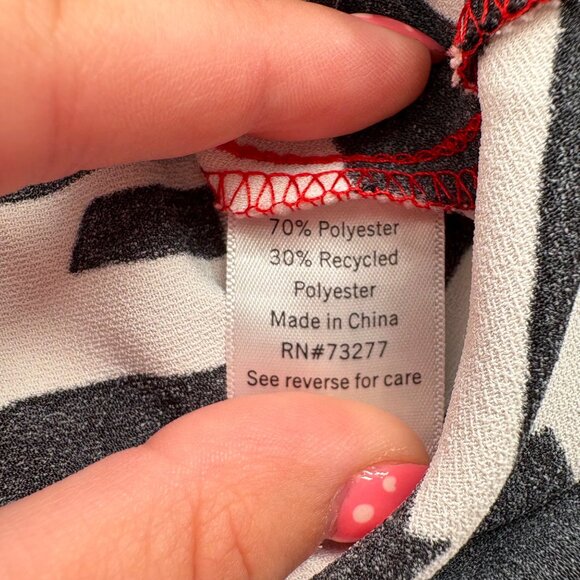 Nine West Womens V-Neck Kimono Top L Black/White/Red Polyester Zebra Print - Picture 3 of 6